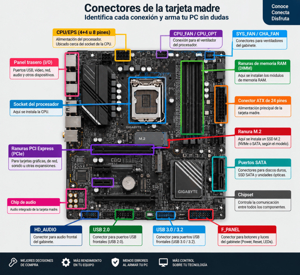 Principales conectores de la tarjeta madre y su ubicación