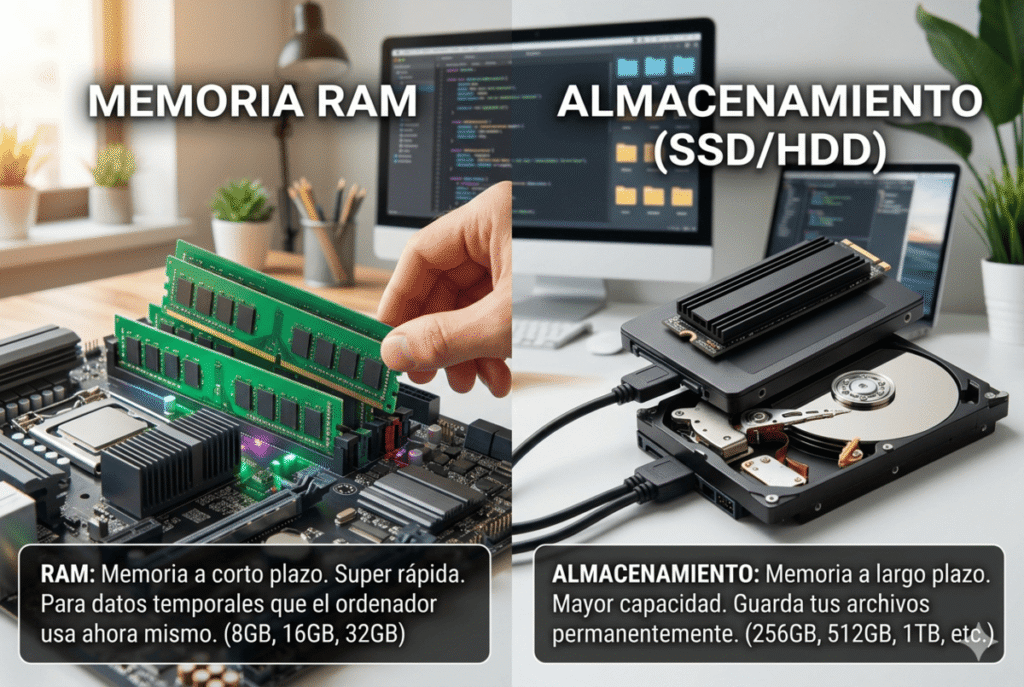 Diferencia entre memoria RAM y almacenamiento