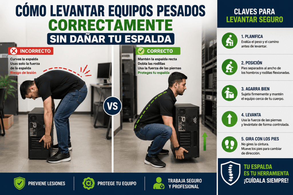 Cómo levantar equipos pesados correctamente