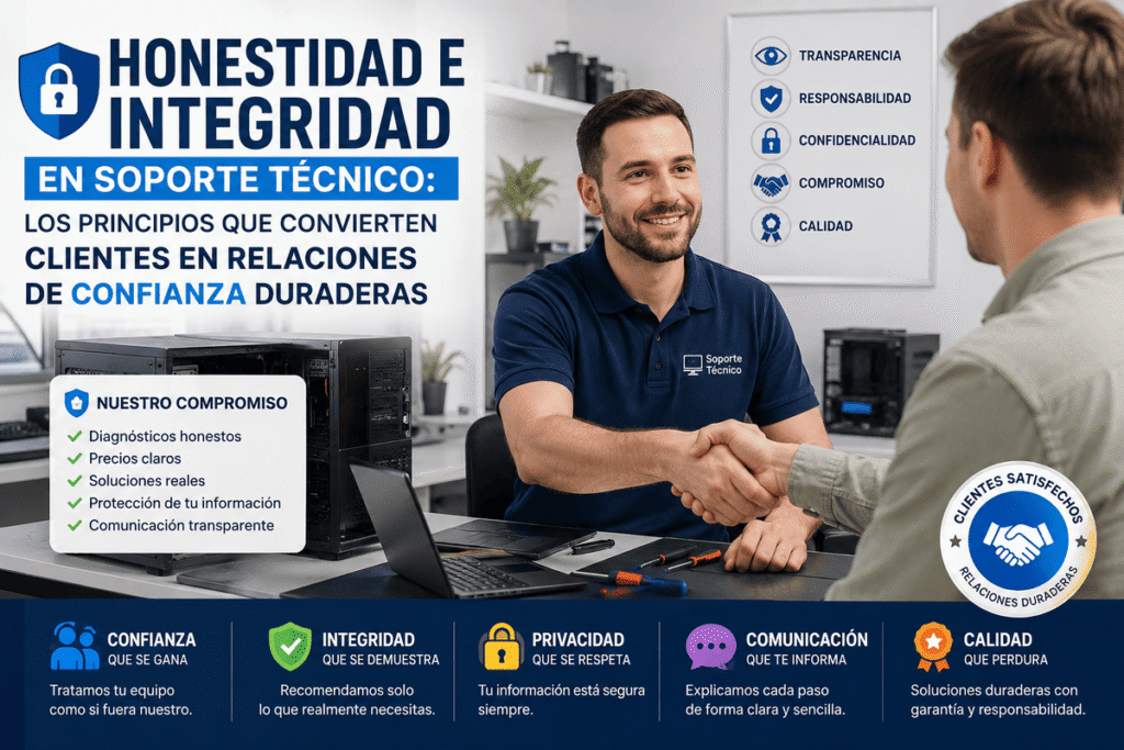 Honestidad e integridad en soporte técnico